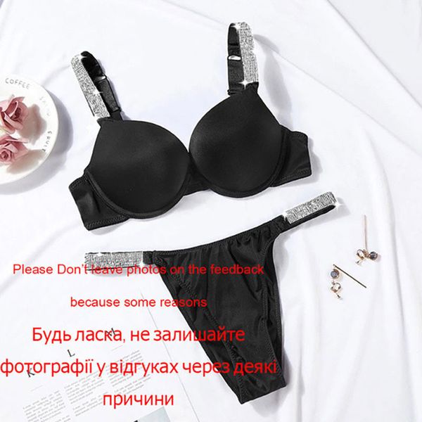 Geheimnisse für sexy Frauen Heiße Bikini -Tanga -Unterwäsche Damenhanties Verstellbarer Push -up -BH -Set Buchstaben Strass Dessous Deep V x0526