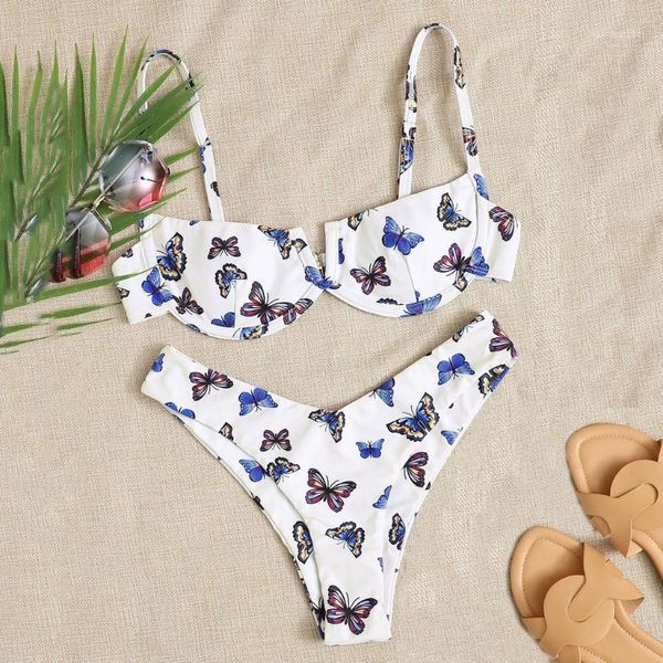 

women's swimwear women bikini set butterfly print high waist swimsuit two piece beachwear backless bathing suit #zq, White;black