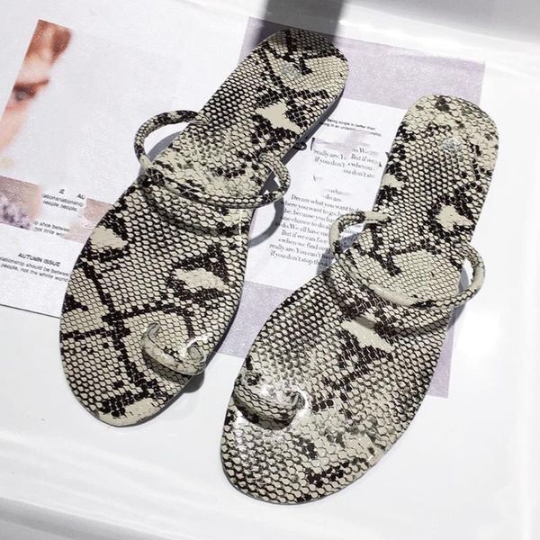 

slippers 2021 summer womens indoor flats snake pattern open toe non-slip shoes light sandals zapatillas de casa#v32, Black