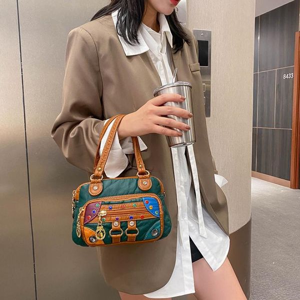 

women's bags handbags european and american trends spring/summer styles soft washed leather color matching shoulder messenger bag