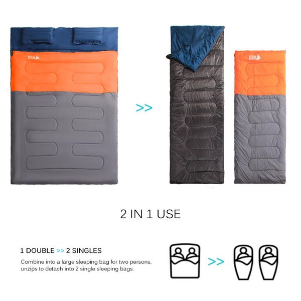 

winter adults double couple envelope sleeping bag thermal cotton camping for outdoor travel hiking with pillows bags