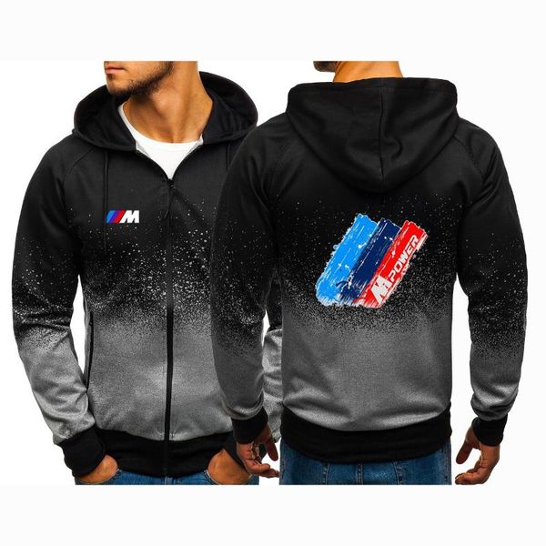 

men's hoodies & sweatshirts 2021 men print zipper jackets comfortable motorcycle casual gradient color hooded hip hop long sleeve coats, Black