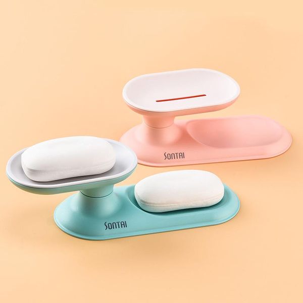 

soap dishes nordic double-layer punch-box drain holder rack suction cup rotatable multifunction kitchen bathroom supplies