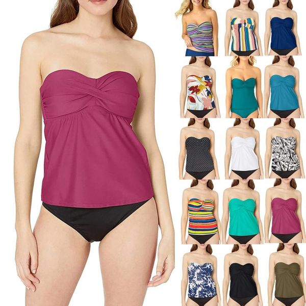 

one-piece suits women's two pieces split swimsuit 2021 fashion comfortable front twisted tube beachwear off shoulder summer tankini set