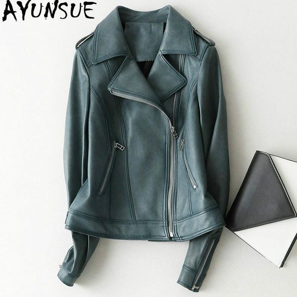 

women's genuine leather jacket spring autumn sheepskin coat vintage motorcycle jackets women slim fit 2021 kqn69017 kj & faux, Black