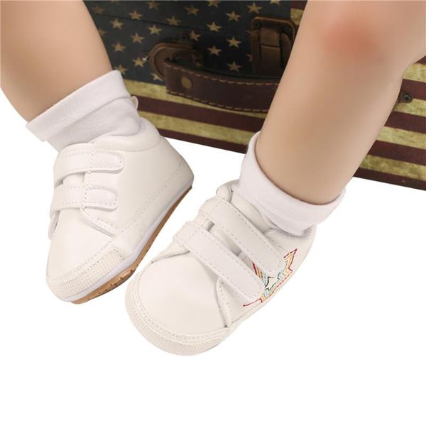

first walkers kids shoes, star embroidery soft sole walking shoes prewalker footwear for spring fall, white/black, 0-12 months