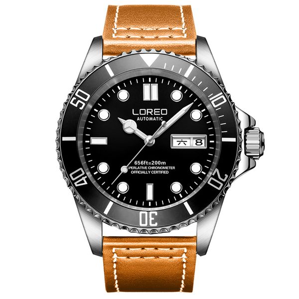 

200m diving watches luxury mark loreo military mechanical men gentlemen sports automatic alendar luminaire, Slivery;brown