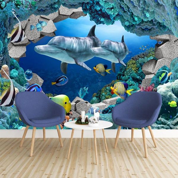 

wallpapers dropship custom mural 3d seascape underwater world dolphin cartoon picture po wallpaper modern