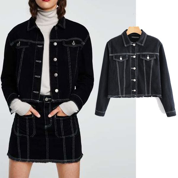 

women's down & parkas women's denim jacket korean style solid casual black short jackets autumn loose jeans coats female 4wrs