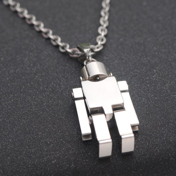 

men's stainless steel android robot pendant necklace with silver chain jewelry