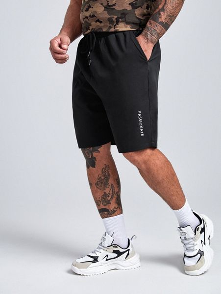 

extended sizes men drawstring waist letter graphic shorts y2fn#, Black