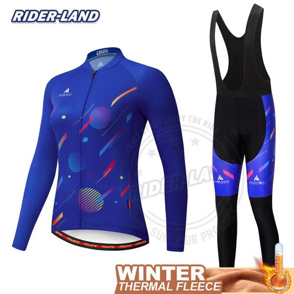 

racing sets women cycling jersey thermal fleece clothing warm set 2021 road bike ciclismo female long sleeves mtb uniform, Black;blue