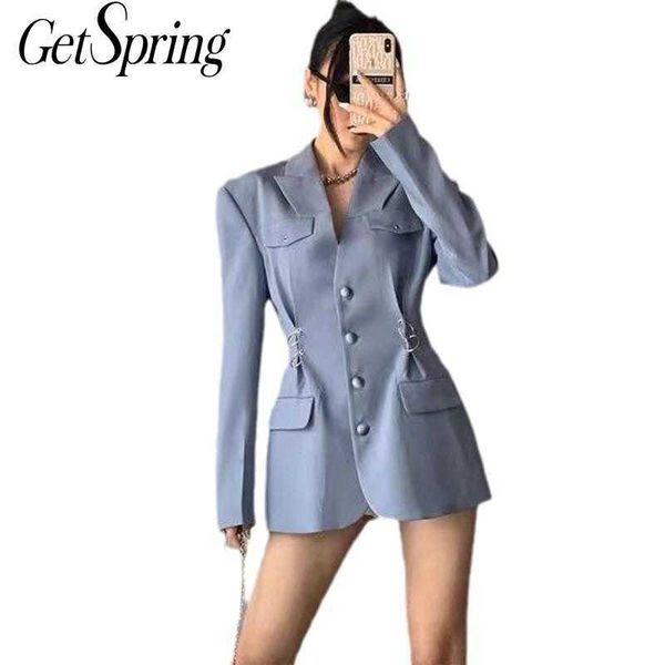 

getspring women blazer single breasted long sleeve ladies coat simple women's slim suit jacket fashion 210601, White;black