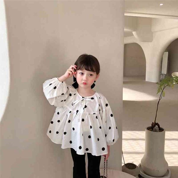 

fashion baby girl dot long sleeve blouse spring children cute loose all-match shirts for girls clothing, White;black