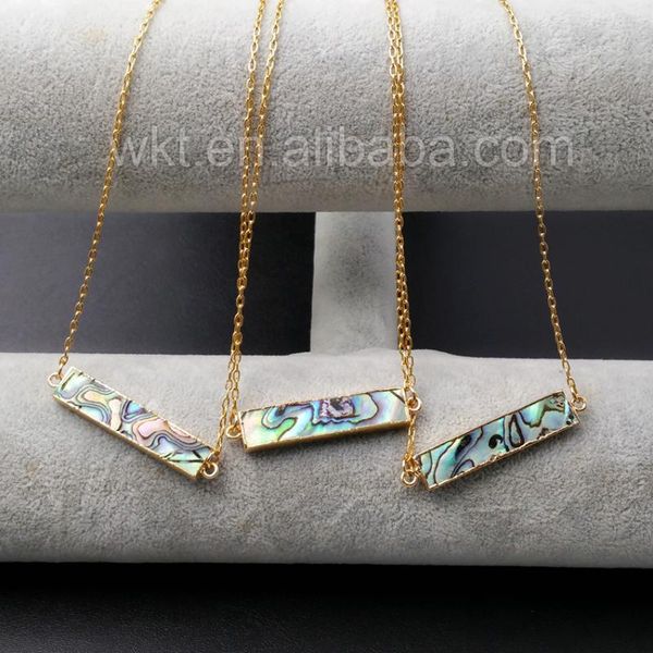 

pendant necklaces wt-n916 natural abalone shell necklace with gold color unique design rectangle shape leisure jewelry 9*40 mm, Silver