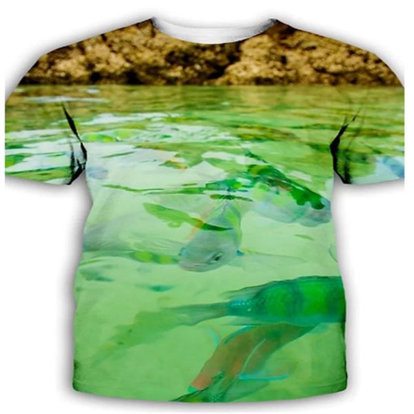 

men's t-shirts summer beautiful lake bottom 3d casual streetwear, White;black