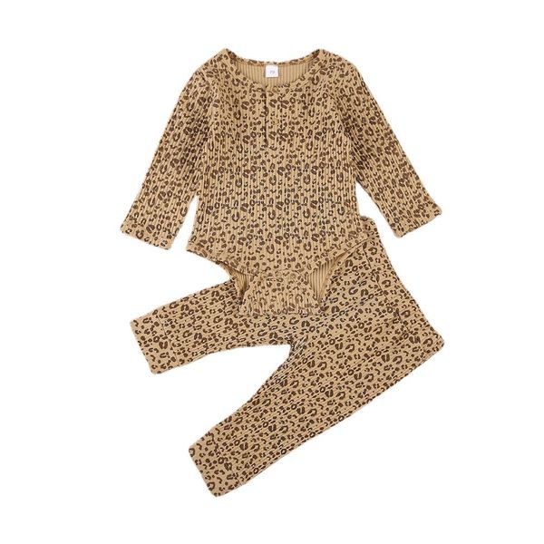 

newborn baby 2-piece ribbed outfit set long sleeve leopard romper and pants set for baby boys girls clothes set winter 0-18m, White