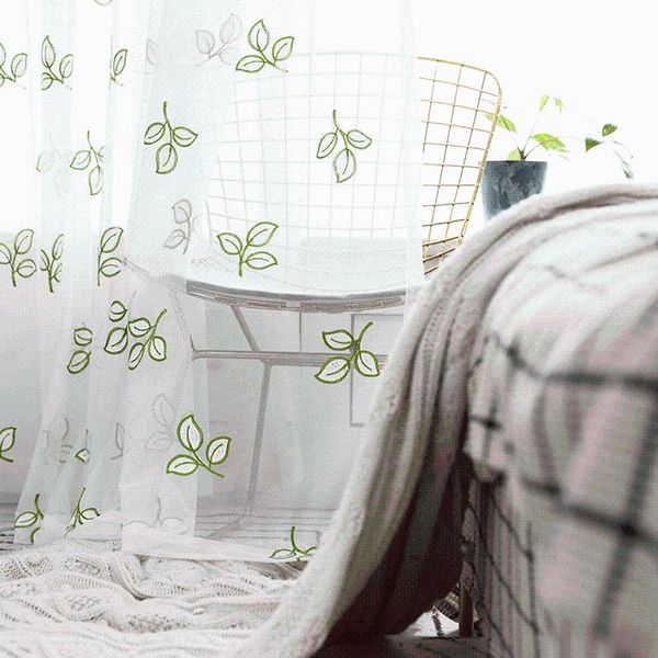 

leaflet embroidery tulle korean pastoral cotton linen translucent half shading for living room bedroom curtain & drapes