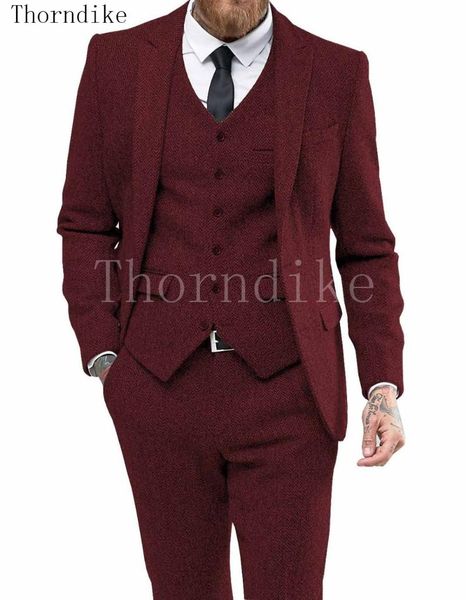 

men's suits & blazers thorndike classic vintage tweed herringbone men suit 3 pieces slim fit single breasted formal wedding tuxedo (jac, White;black