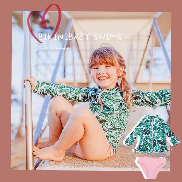 

kids swimwear two piece girls swimsuit leaf prints swimming children long sleeves sport upf50+ beachwear baby bathing suit one-piece suits