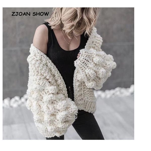 

9 colors street v neck ball shape cardigan sweater retro women long sleeve knitted knitwear jumper kleding jerseis mujer femme 210429, White;black