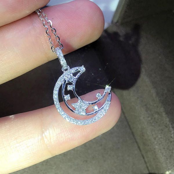 

pendant necklaces huitan fashion luxury moon and star female aesthetic engagement wedding jewelry modern women's necklace 2021, Silver