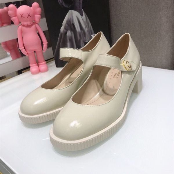 

family 2021 new mary jane shoes soft girl round head thick heel sole small high single, Black