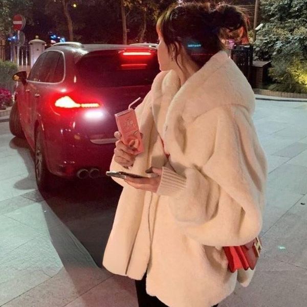 

women's fur & faux 2021 moda casaco de pele do falso inverno feminino casual com capuz fino manga longa raposa jaqueta, Black