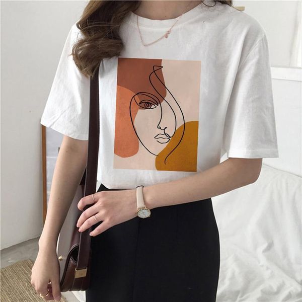 

retro tee hipster harajuku illustration women t shirt graphics leisure summer girls, White