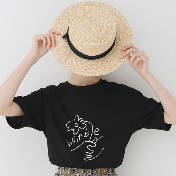 

women's t-shirt harajuku short-sleeved fresh and simple flower print cotton brand t shirt graphic tees hipster tumblr cozy drop ship, White