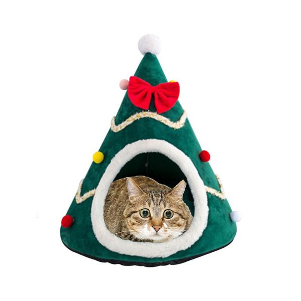 

kennels & pens christmas tree pet dog cat cave house sleeping bed half closed warm soft winter cats cage xmas gift