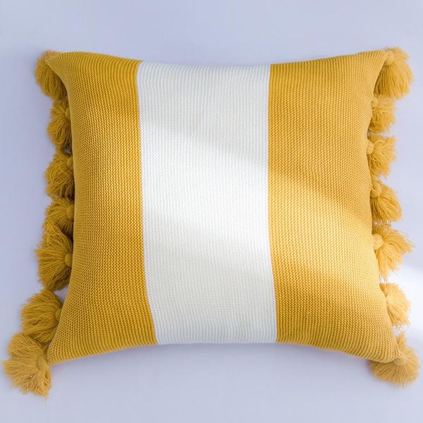 

cotton yarn knitting soft striped decorative square throw pillow covers handmade pompon cushion case for sofa bedroom car 45cm cushion/decor