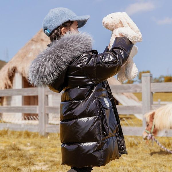 

down coat winter kids clothes teen girls children's jacket middle and long 2021 fashion large fur korea parka for 6-15y, Blue;gray