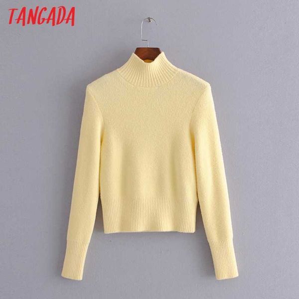 

tangada chic women yellow turtleneck sweater vintage ladies short style knitted jumper 3h121 210609, White;black