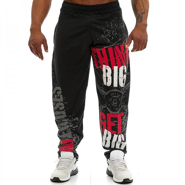 

men's pants summer fashion printed quick-dry fitness sport casual gym running training loose straight tube full, Black