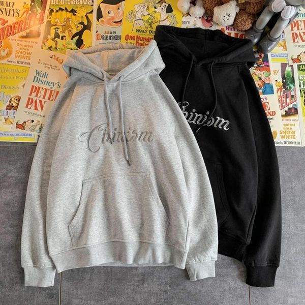 

women's hoodies & sweatshirts neploha 2021 autumn letter embroidered korean streetwear woman hooded casual loose female pullovers, Black