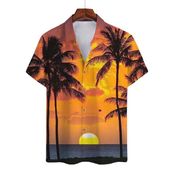 

men's casual shirts mens clothes short sleeve palm printed hawaii summer holiday 2021 beach shirt single breasted traveling man's, White;black