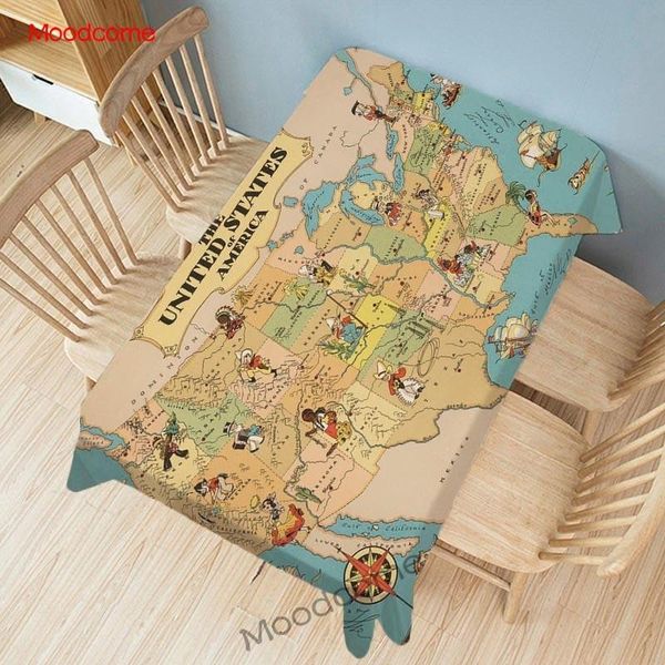 

table cloth vintage us 50 states antique map cartoon texas massachusetts home kitchen waterproof wall art linen desk tablecloth