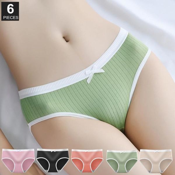 

women's panties 6 pcs/lot skin-friendly underwear polyester cotton stripes soild color low waist woman panty lingerie, Black;pink