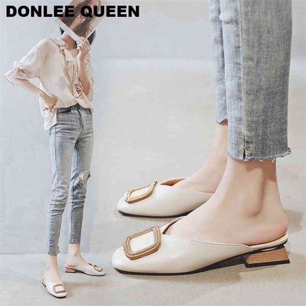 

fashion slipper slip on mules low heels casual shoes british wooden block summer footwear 210619, Black