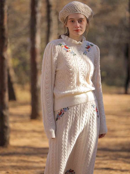 

women's sweaters autumn winter women clothes korean fashion wool knitted elegant sweet handmade embroidery turtleneck 4fpt, White;black