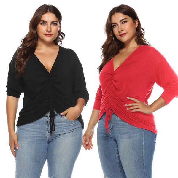 

women's plus size autumn and winter large irregular adjustable multi wear simple t-shirt long sleeve 10004