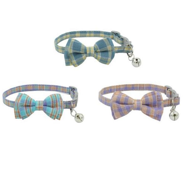 

pet dog supplies cute buckle with bell pets collar lattice bowknot for small dogs cat collars & leads