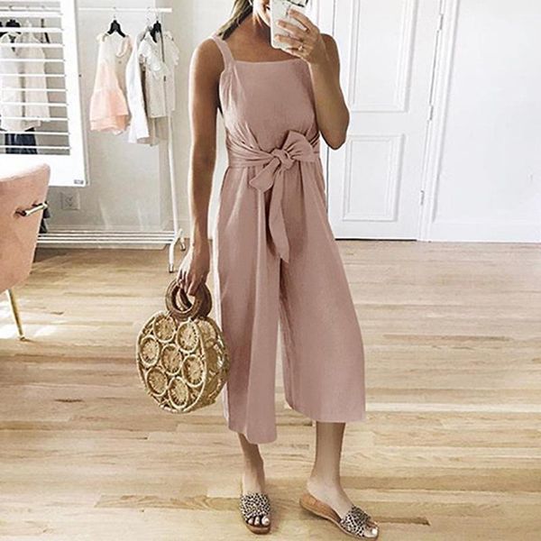 

women's jumpsuits & rompers bodysuits european and american style suspenders solid color cotton nine split wide leg jumpsuit sleeveless, Black;white