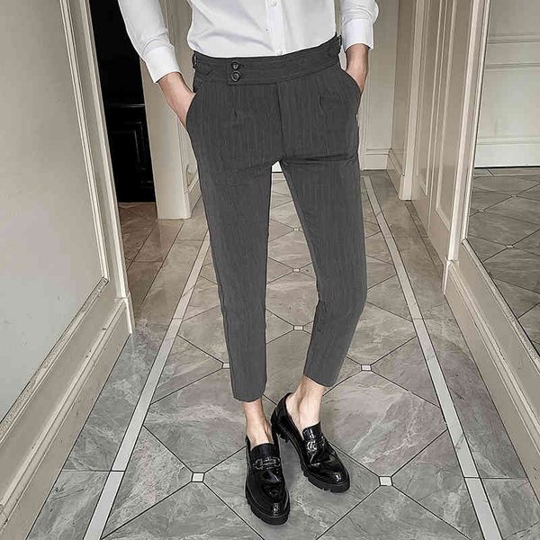 

pants 2021 men dressed in striped thin casual business ankle adjustment classic pantalon length check male wedding suit 28-34 krug, Black