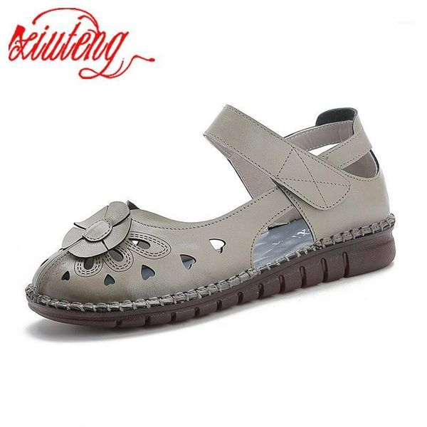 

xt women rome sandals cow leather soft bottom summer shoes woman casual flat cut-out ladies sandalias plus large size1, Black