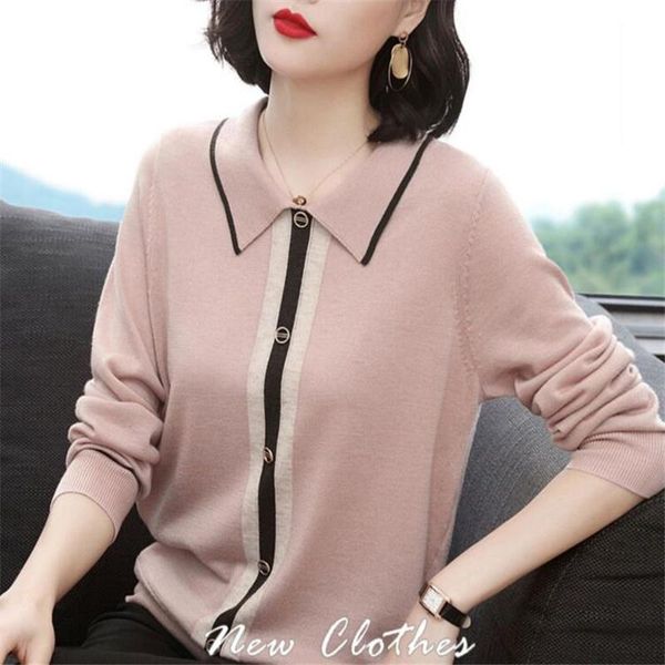 

women's sweaters lapel wool for women knitted pullover long-sleeve loose button oversized jumper autumn casual ladies sweater, White;black