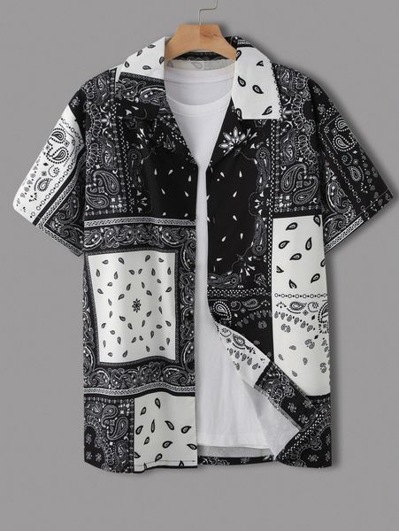 

men 1pc paisley print shirt a9cl#, White;black