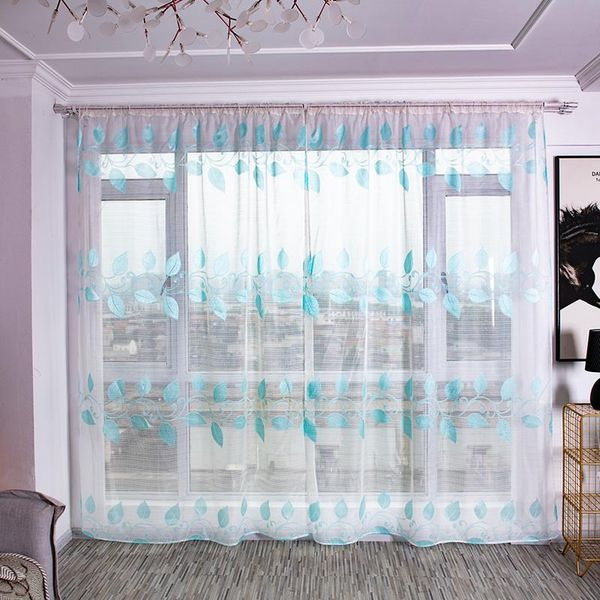

curtain & drapes 2021 modern style 2pcs leaves terry cut flowers transparent polyester fabric with rod home decoration