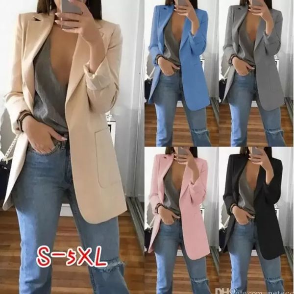 

designer autumn women casual slim blazers suit jacket fashion lady office suit black with pockets business notched blazer coat, White;black